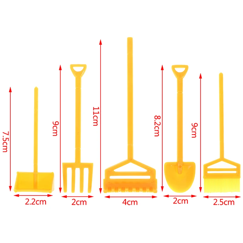 5 pçs/set 1:12 dollhouse miniatura pá vassoura modelo boneca casa decoração acessórios crianças brinquedos
