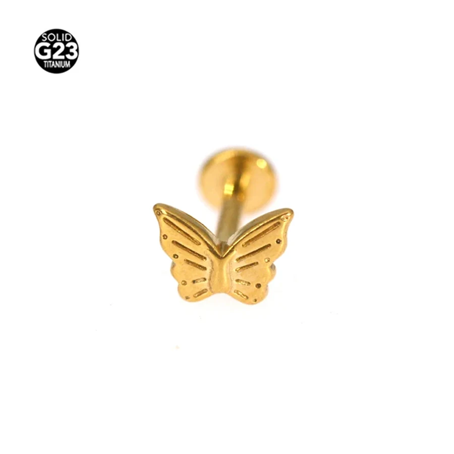 الذهب اللون G23 التيتانيوم الأذن الزنمة ثقب ، Labret التوصيل ، أقراط Daith ، الثقب اللولب ، 1 قطعة