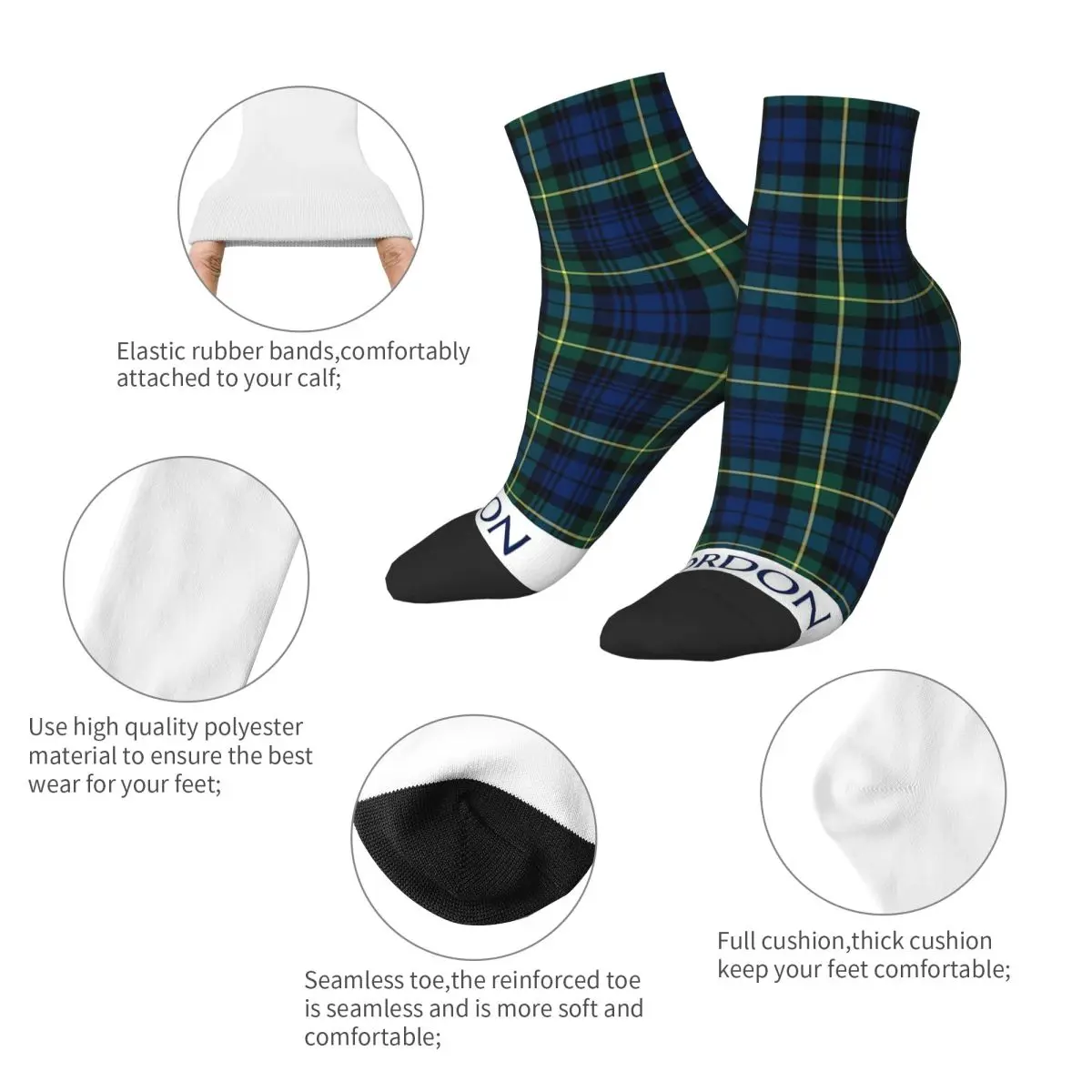 جوارب Clan Gordon Tartan جوارب Harajuku الممتصة للعرق، ملحقات جوارب لجميع المواسم لهدايا للجنسين #3