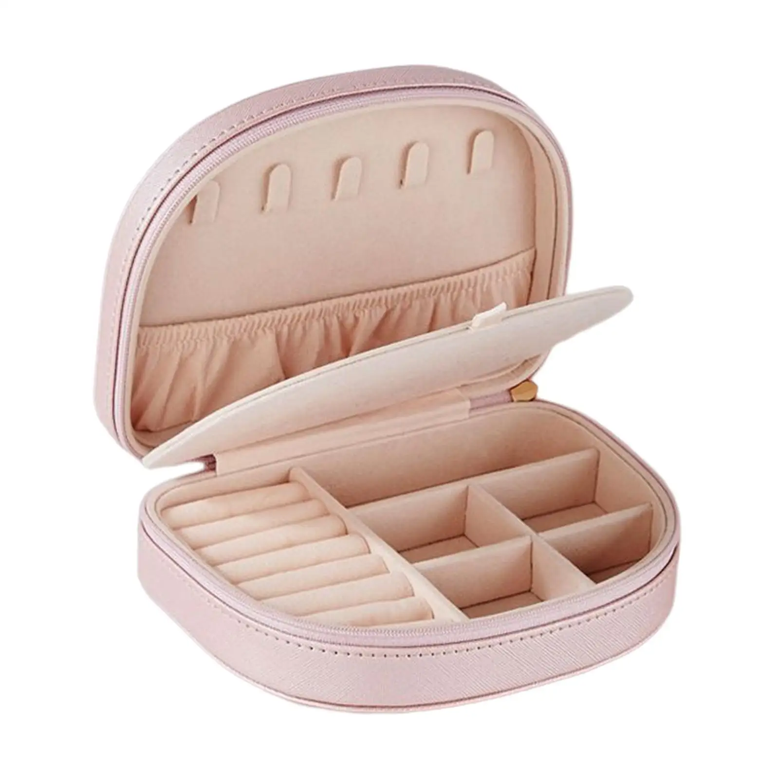 Compact PU Leather Jewelry Storage Box with Earring Organizer Ring Slots Necklace Hooks for Travel Wedding Gift