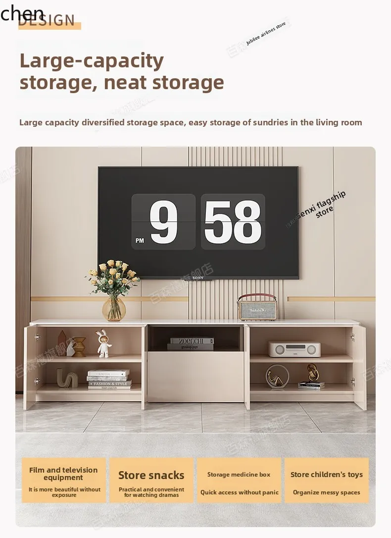ZML rock slab solid wood TV cabinet, living room household floor-to-ceiling small apartment, advanced edge cabinet