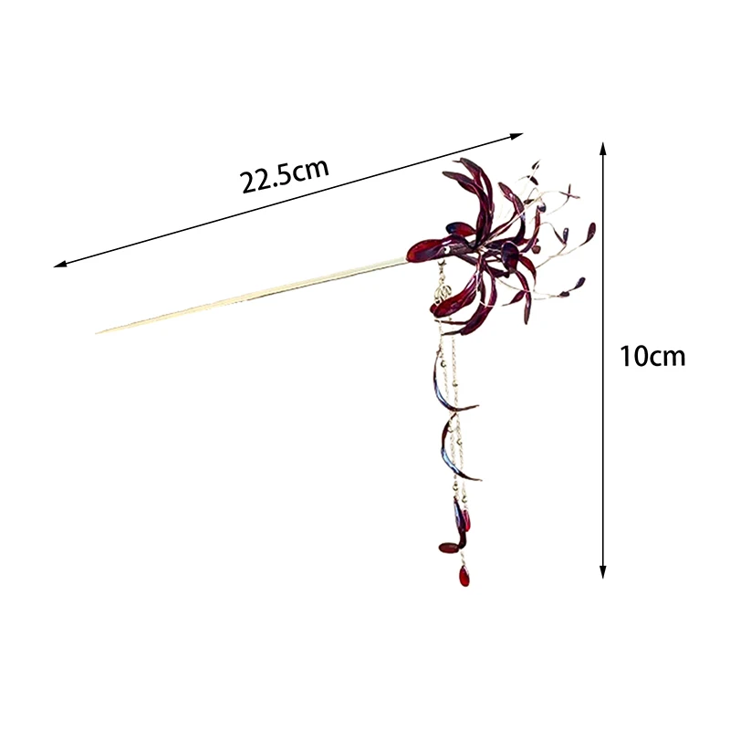 New Chinese Style Spider Lily Flower Hair Sticks For Women Dripping Oil Tassel Hairpin Vintage Hanfu Chopsticks Hair Accessories view 6