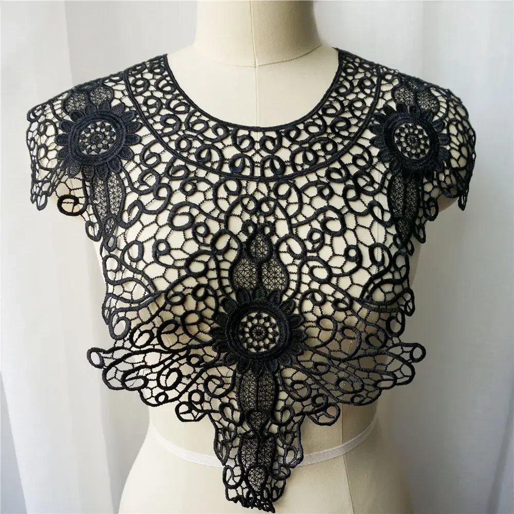 Embroidery Water Soluble Cotton Grid Flower Neck Collar Applique Wedding Gown Bridal Dress Clothes DIY Handwork Patches Craft