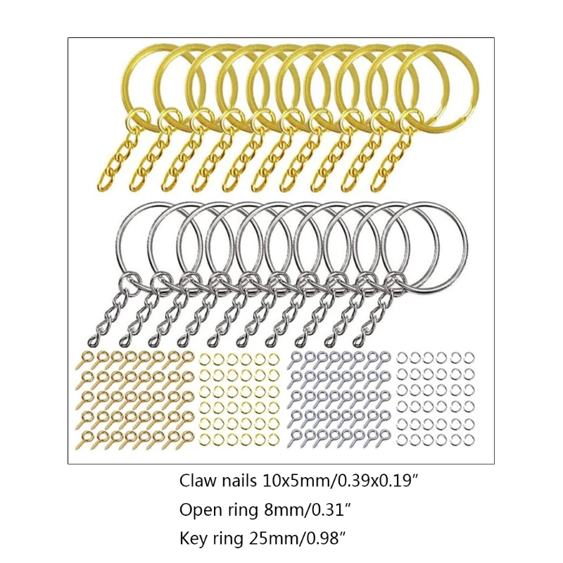 220 قطعة لحلقة المفاتيح مع سلسلة حلقات الانتقال دبابيس العين المسمار للراتنج Crafts بها بنفسك الحرف والمجوهرات الذهبي الفضة