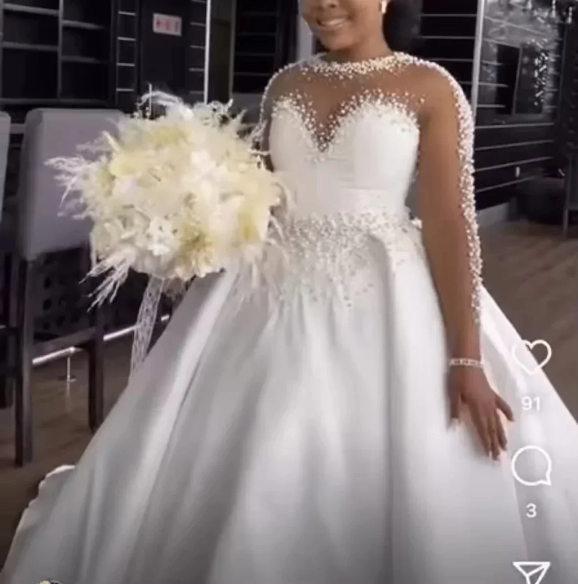 Customized Pearl Beaded Wedding Gown Removable Detachable Trailing Tail Mesh Beaded Sequin Mermaid Wedding Dress
