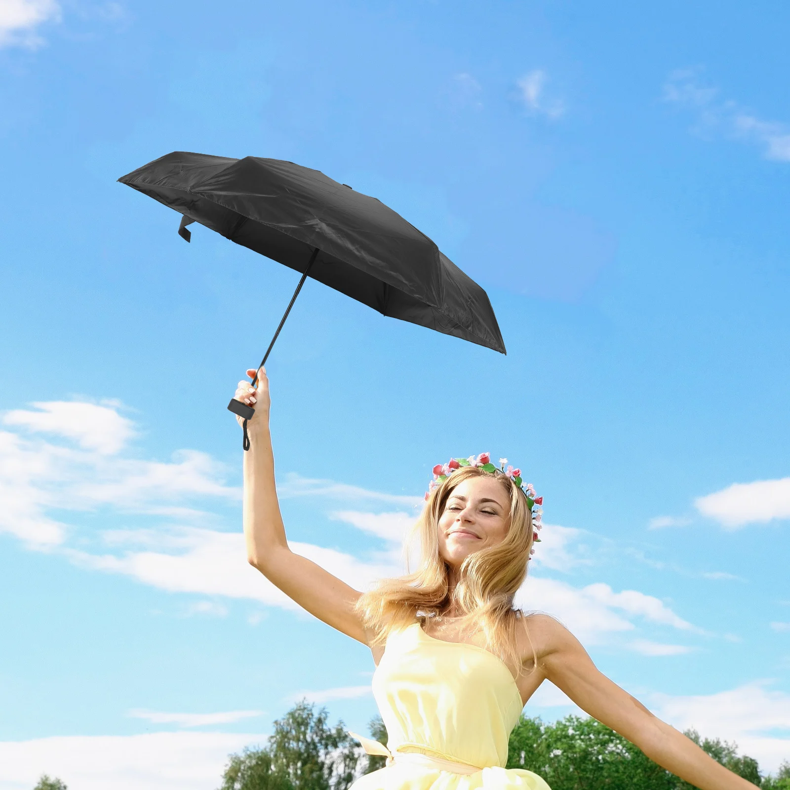 

Six Folding Black Gel Umbrella Mini UV Protection Compact Fiber Impact Cloth Waterproof Sun Travel Beach Outdoor