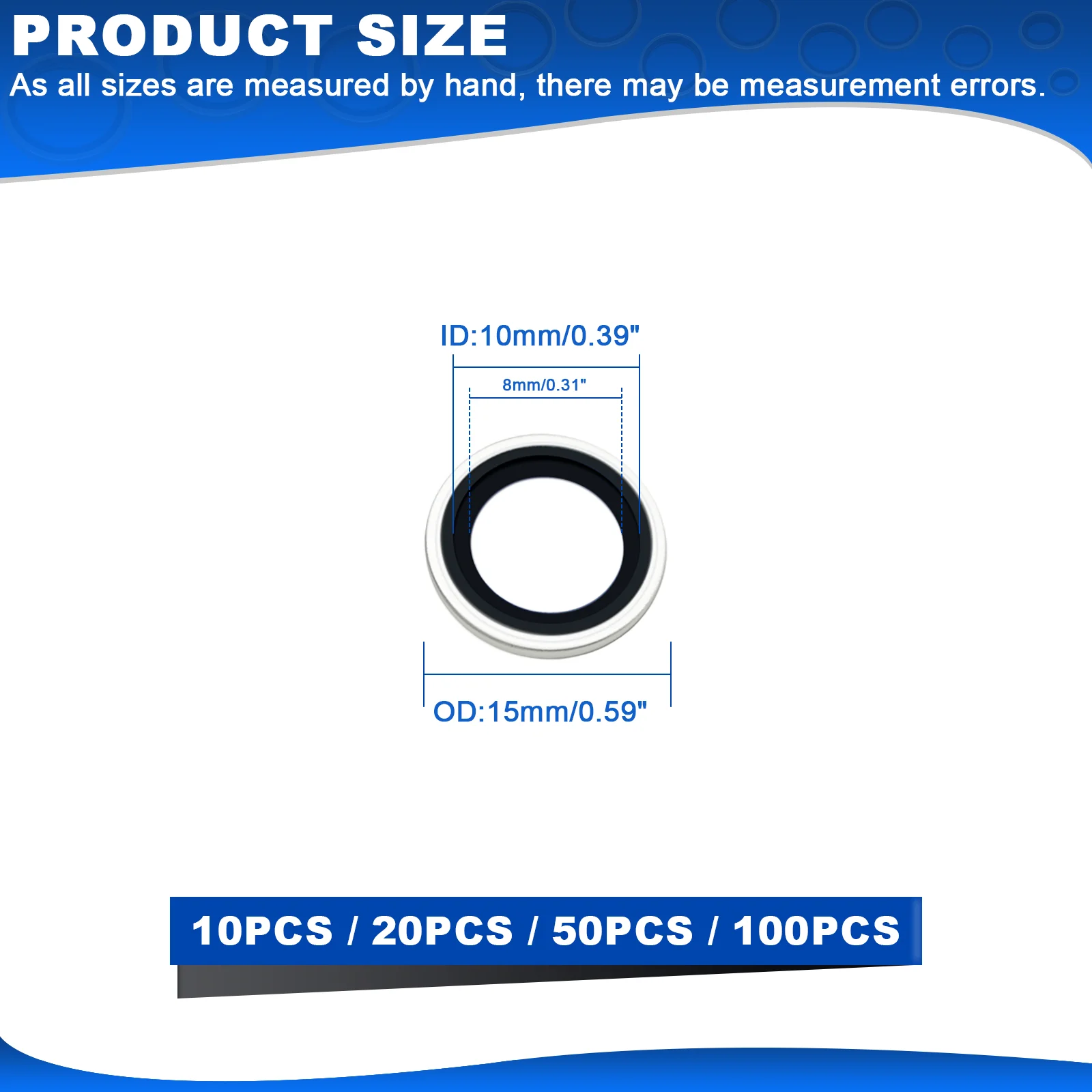 M10 Bonded Sealing Washers, NBR Zinc-Plated Automotive Self-Centred Seal Rubber Washer, Crash Washers 10PCS 20PCS 50PCS 100PCS