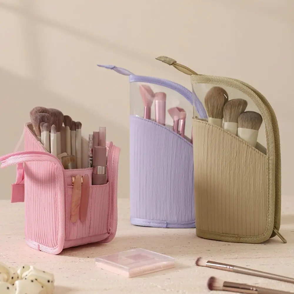 Multifunctional Makeup Bag Semi Transparent Portable Toiletry Organizer Zipper Closure Standing Cosmetic Bag