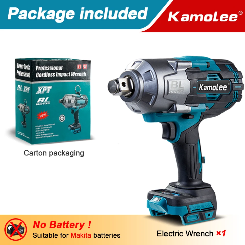 Kamolee 3100NM Brushless Electric Wrench 3/4 inch Cordless Impact Wrench Handheld Power Tool For Makita 18v Battery