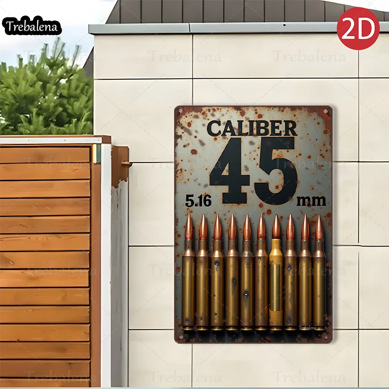 1PC 2D Piatto 8*12 pollici Targa in metallo Calibro vintage 45 Bullet Sign Decorazione in stile retrò