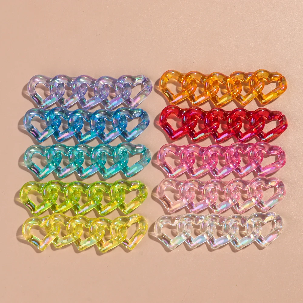 30pcs Iridescent Transparent Acrylic 19x21MM Heart Link Chain Loose Beads for Bracelet Necklace Making DIY Jewelry Accessories