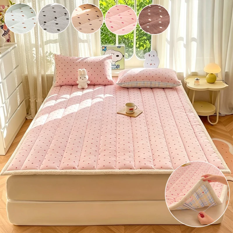 1pc 2026 Winter New Milk Fleece Mattress Pad Bed Protector, Continuous Warmth,Machine Washable, Full Mattress Protection 겨울 매트리스