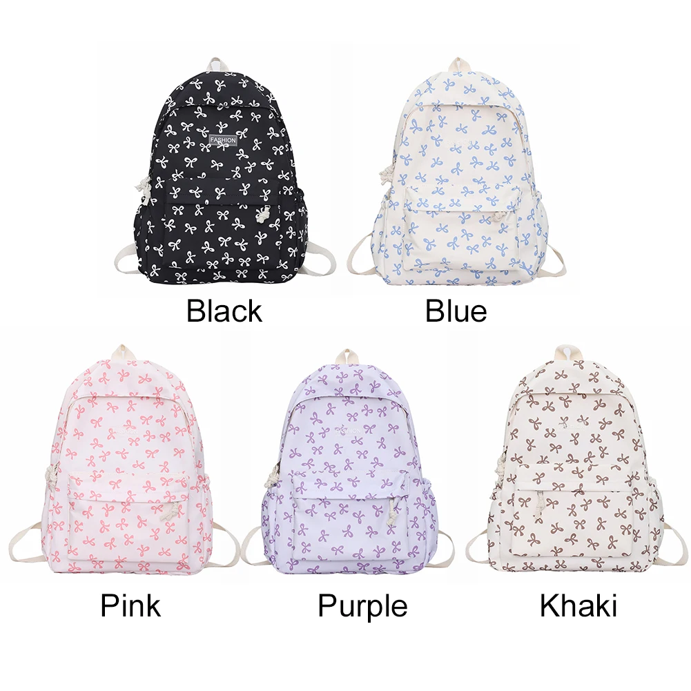 女の子用リボンプリントスクールバッグ、女性用ナイロン学生用バックパック、調節可能なストラップ付きブックバッグ、ナップサック、リュックサック