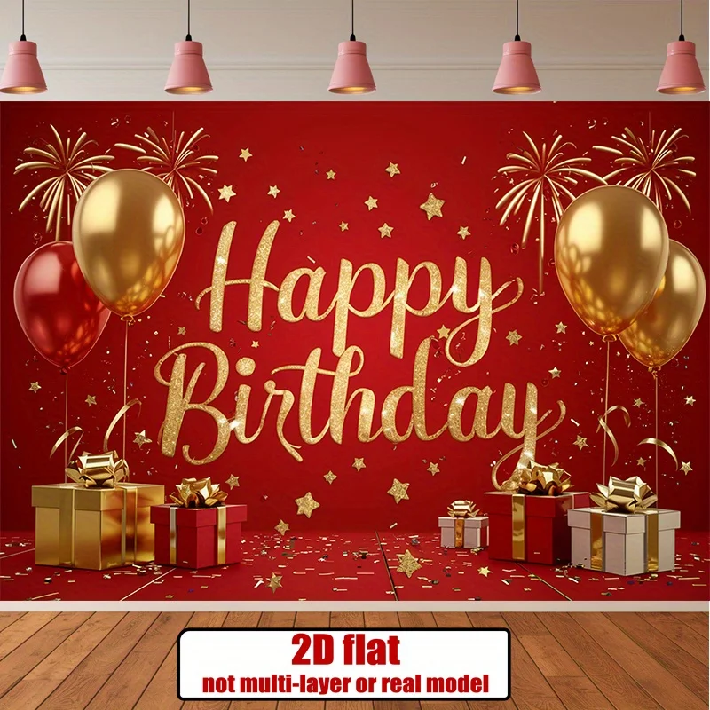 2D flach, 1, rote und goldene Party-Hintergrunddekoration, Hintergrundfoto-Requisite, Polyester-Banner-Dekoration, Party-Dekoration