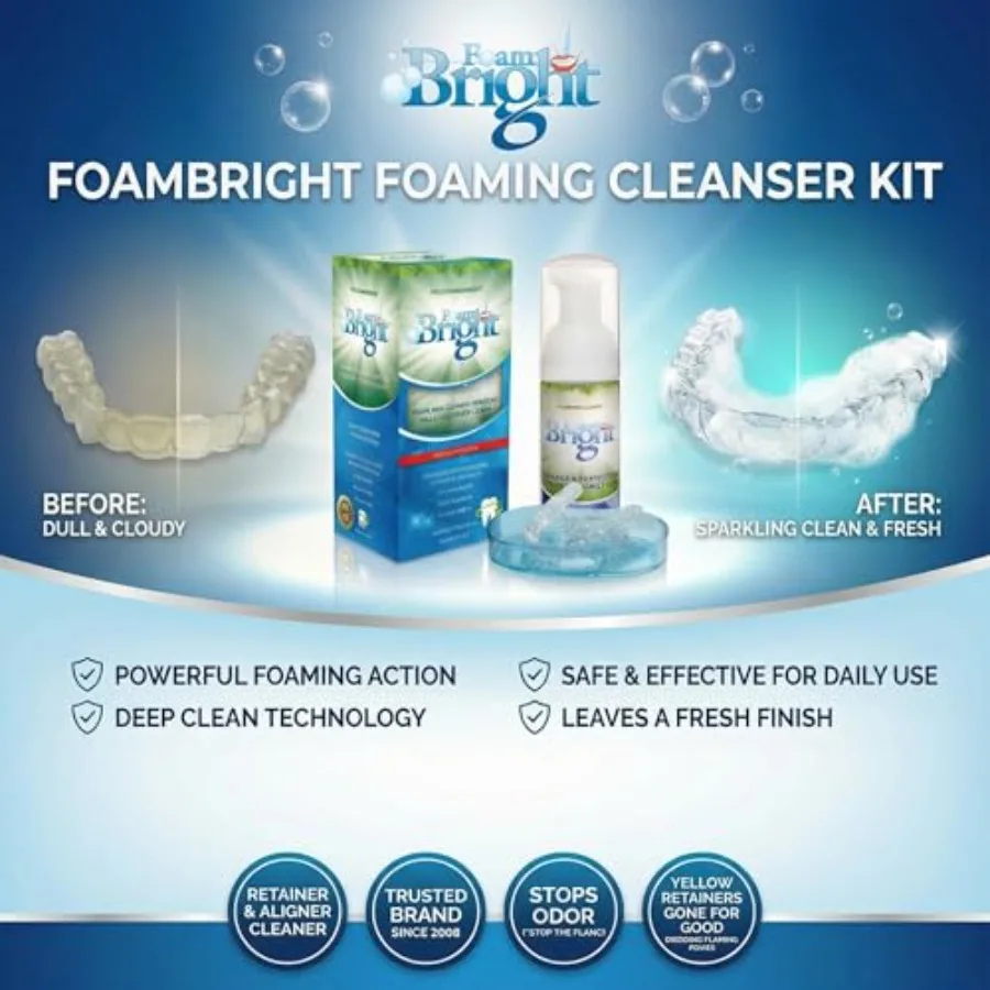 Aligner and Retainer Cleaner Whitening Foam Compatible with Invisalign, Byte, Candid, ClearCorrect Night Guard Mouth Guard Dent