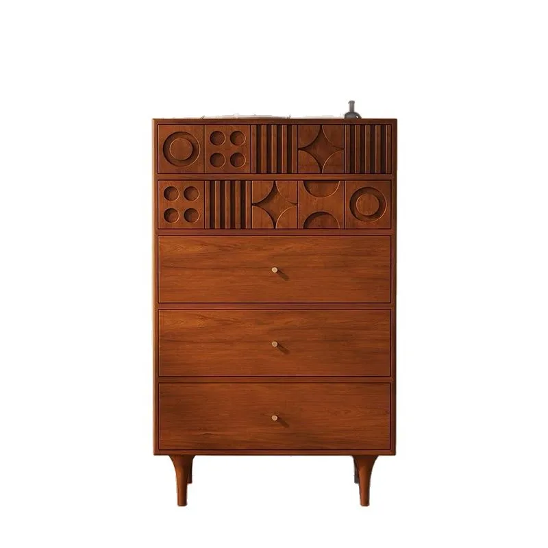 CX retro drawers solid wood five buckets, bedside lockers, living room medieval storage entrance simple
