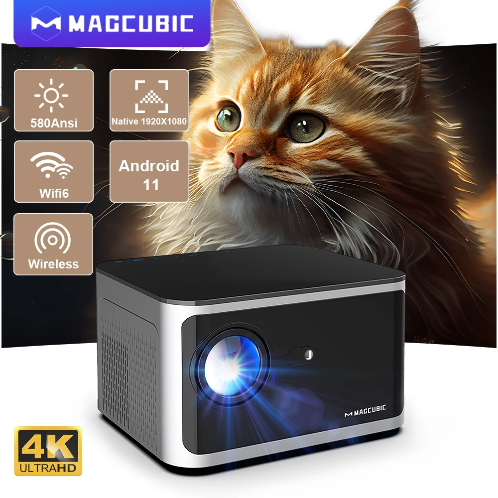 Proyector inteligente Magcubic Android 11 4K 580ANSI 1920*1080P Full HD Wifi6 BT5.0 Allwinner H713 Control de voz cine en casa