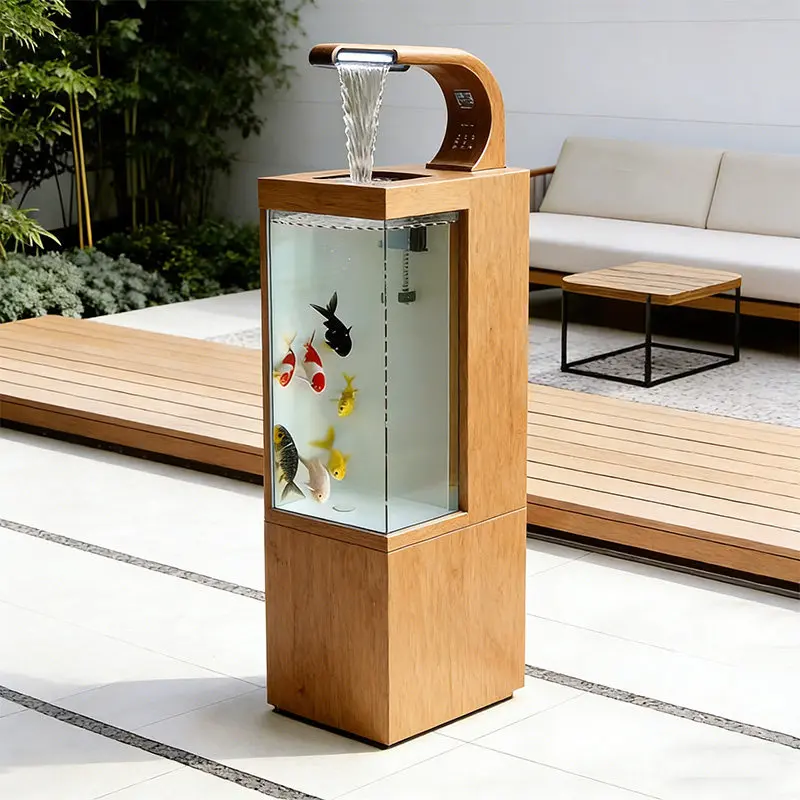 H1 Balcony Stainless Steel Fish Pool Water Tank Metal Water Flow Ornament Outdoor Terrace Courtyard Water View Waterfall