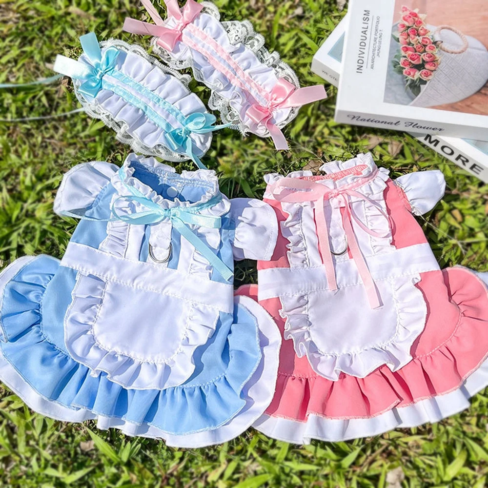 Cute Pet Dress Dog Maid Skirt with D Ring Cat Dogs Clothes Princess Tutu Dress Clothes Puppy Cat Apparel Chihuahua Pet Clothing