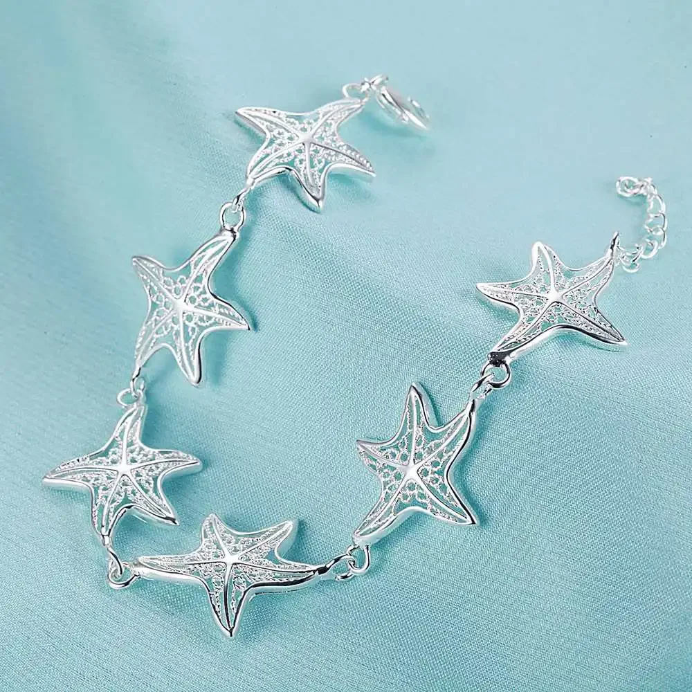 Fine nice charms Star fishstar silver plated bracelets for women wedding high quality fashion jewelry Christmas gifts LH016