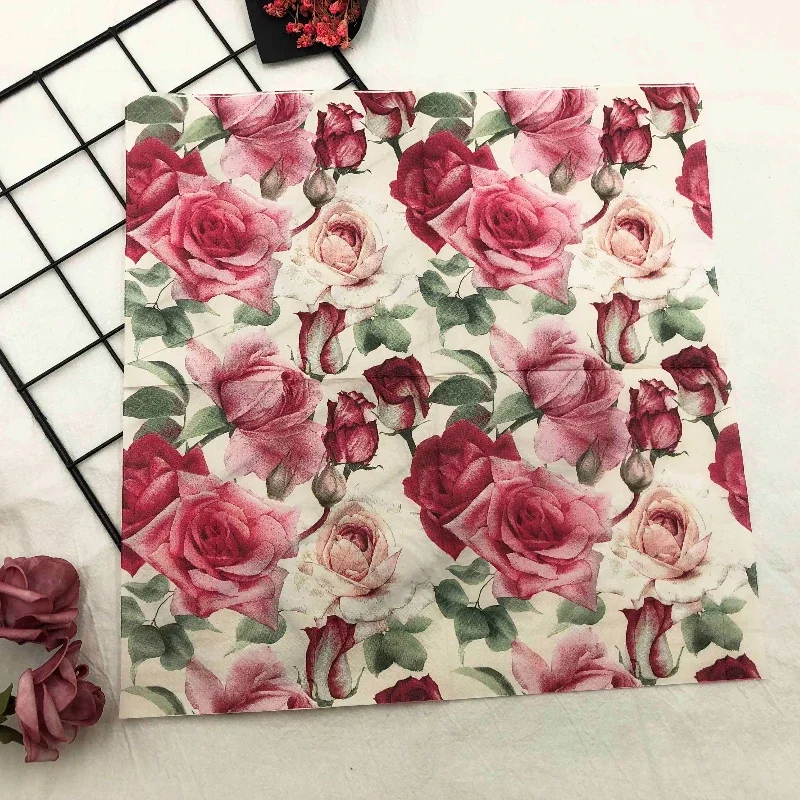 20pcs/Pac 33*33cm 2-Ply New Rose Colourful Printed Napkin Wedding Hotel Square Paper Napkin Placemat Butterfly Bone Bart Paper