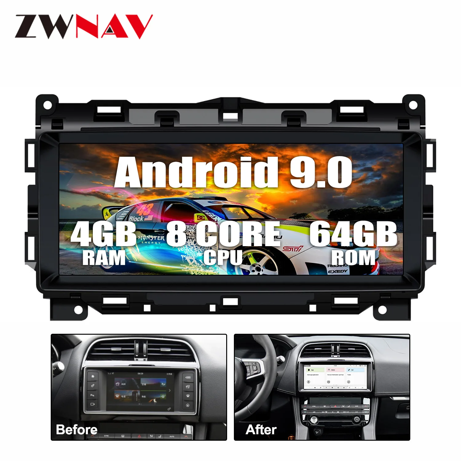 ZWNAV 4+64G Android 11.0 Car Multimedia DVD Player For Jaguar F-PACE 2016-2018 car GPS audio Radio stereo head unit Carplay DSP