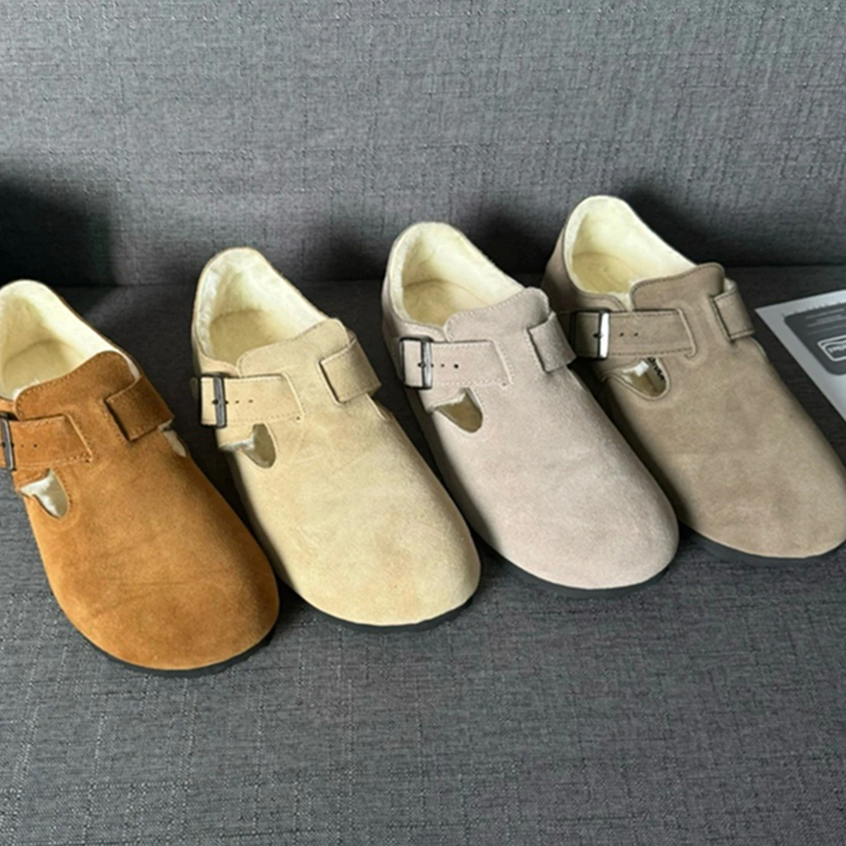 

Withered Vintage Cowhide Suede And Wool Inside Warm Minimalist Winter Wool Snow Shoes Flat Shoes Women