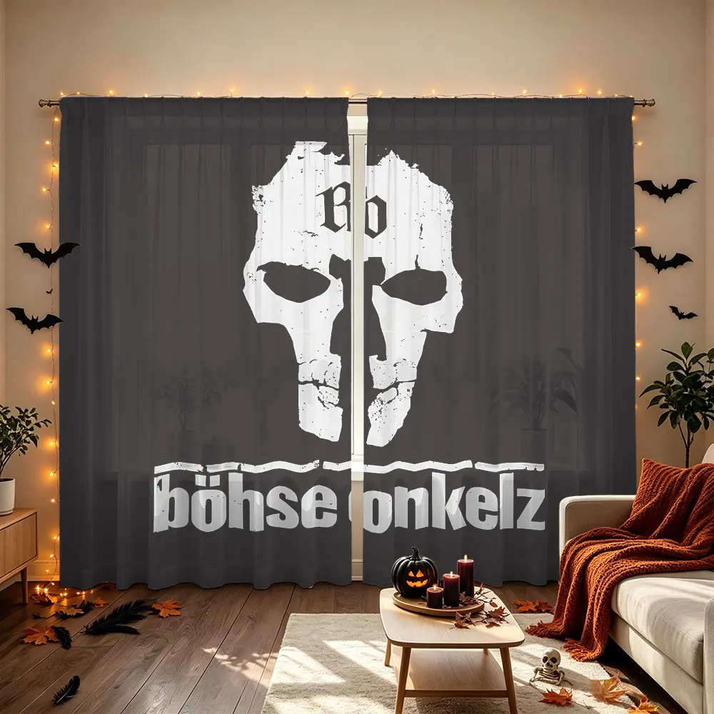 2Pcs Vintage Skull Bohse Onkelz Logo Rod Pocket Curtains Double Panel Window Curtain Bedroom Living Room Gothic Rock Horror D