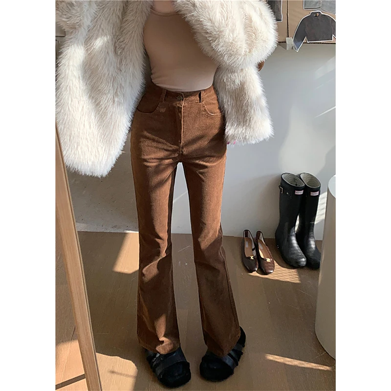 

MEXZT Vintage 90S Corduroy Flare Pants Women Streetwear High Waist Pockets Straight Pants Fall Winter Korean Slim Trousers New