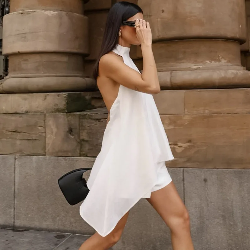 Tuularose カジュアル女性ショーツツーピースシンプルなぶら下げネックバックレストップハイウエストショーツセット女性の夏の新しいショーツセット