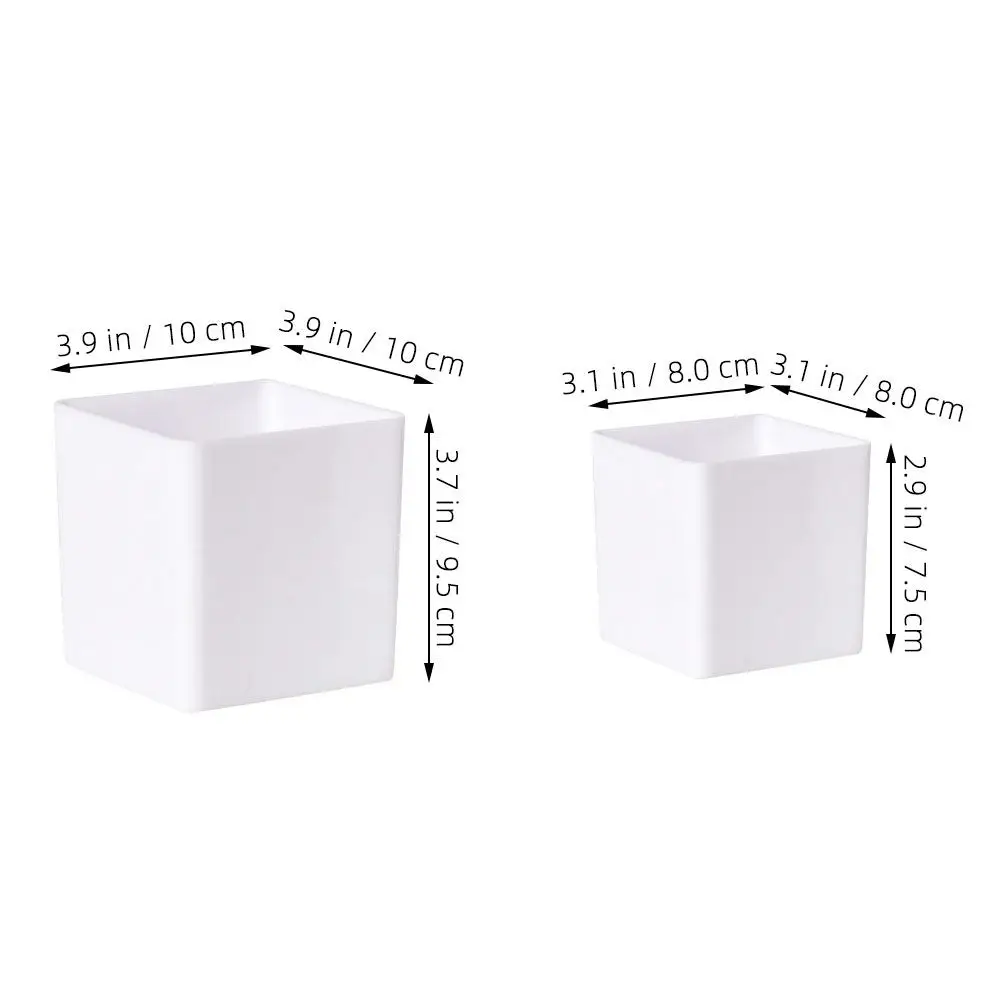 2Pcs White Plastic Nursery Pots Elegant Square Planters for Indoor Succulents Orchids Small Garden Containers with Drainage