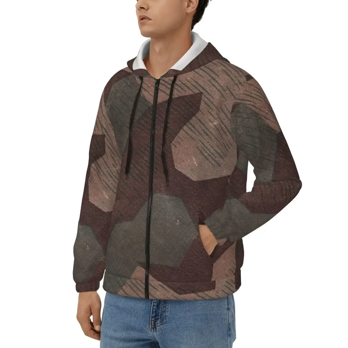 Splintertarn German WW2 Camouflage Army Military Camo Zipper Hoodies Pullover Autumn Winter Sweatshirts Long Sleeve Tops