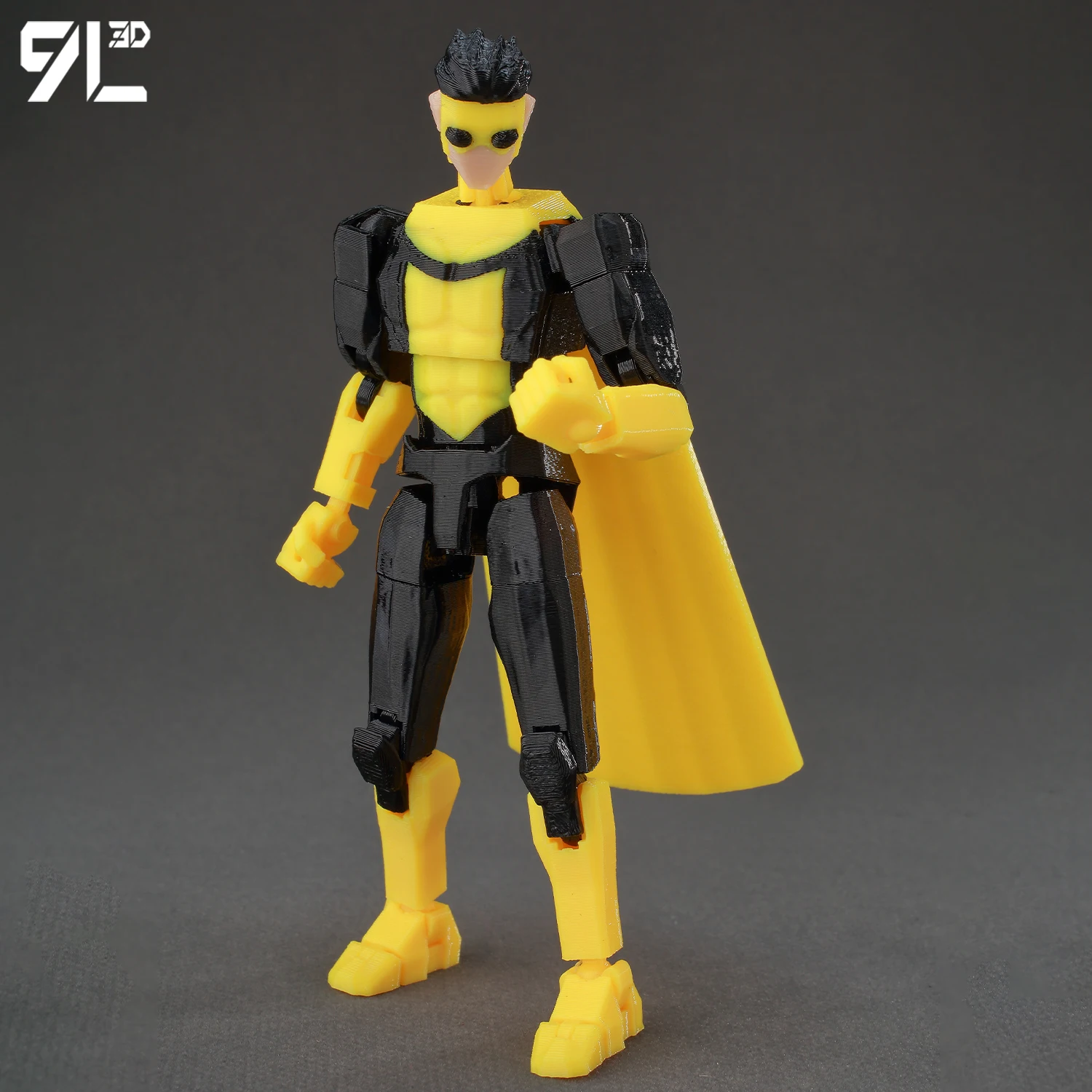 Figura de Acción de Superhéroe Niño 9L, Traje Negro y Amarillo, Modelo Impreso en 3D Multiarticulado y Posable, Juguete Coleccionable para Adolescentes