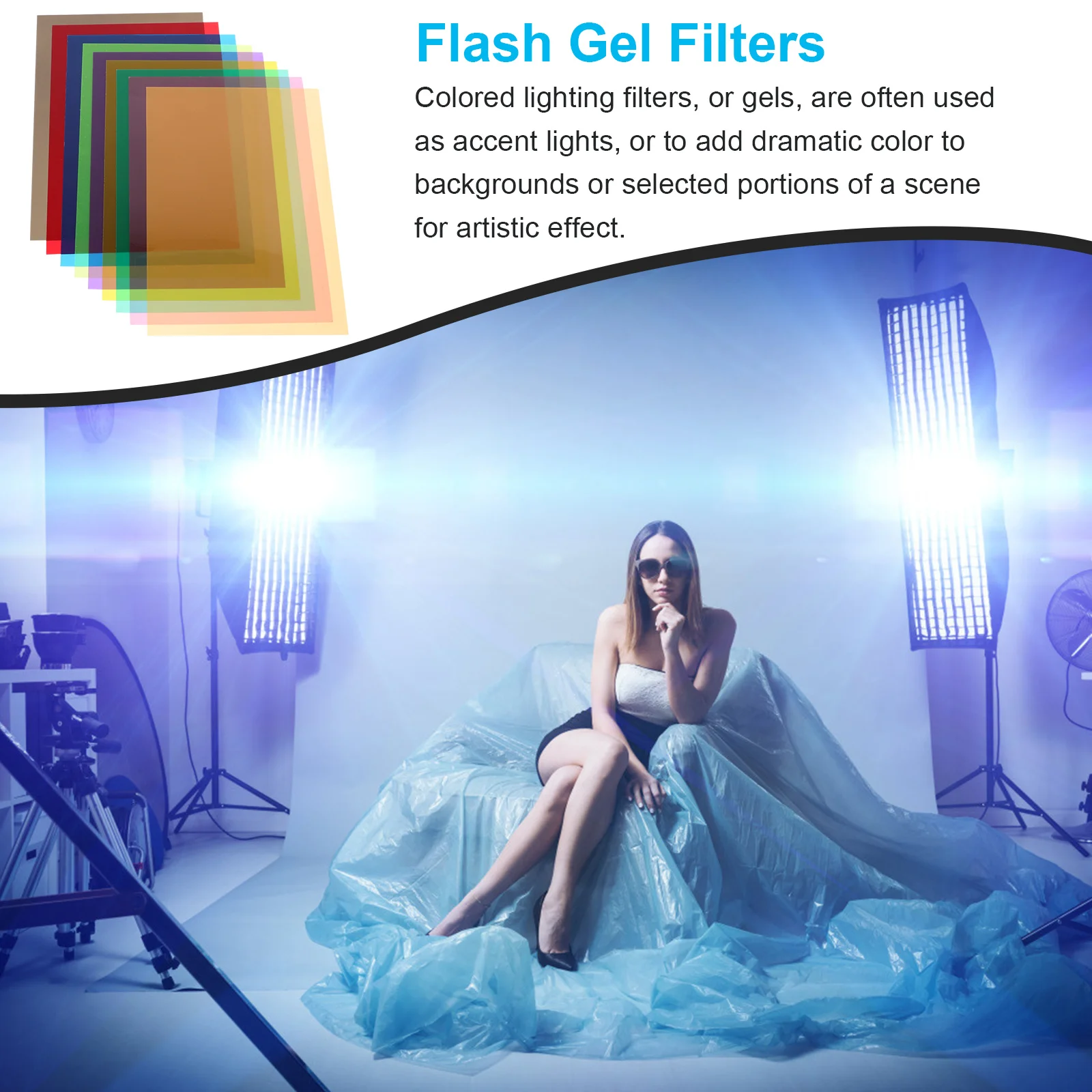 

9Pcs Color Correction Gels Gel Filters Set for Flash Strobe Photography Theater Party Light Effects Assorted Colors