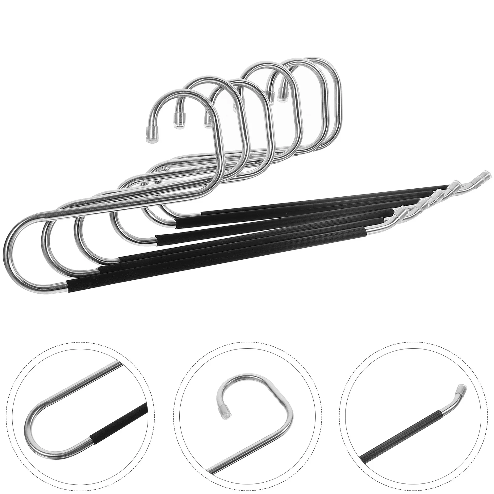 6 قطعة السراويل الفولاذ المقاوم للصدأ الشماعات البلاستيكية المضادة للانزلاق المفتوحة نهاية الفضاء توفير بنطلون جينز شماعات السراويل شماعات الجينز