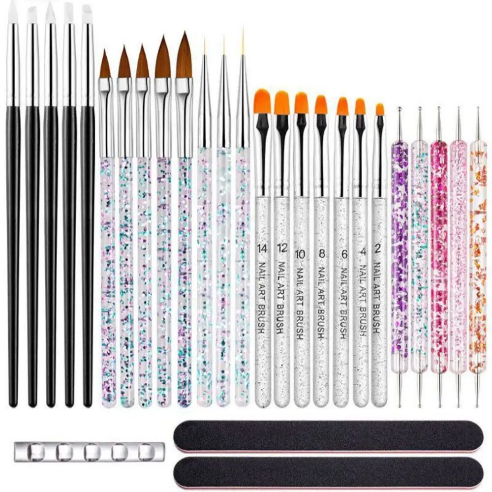 28Pcs Nail Art Brushes Set,IncludingPull Line Pens,Rubbing Strips,Pen Holder Etc.,Nail Art Drawing Carving Pen,Manicure Tools