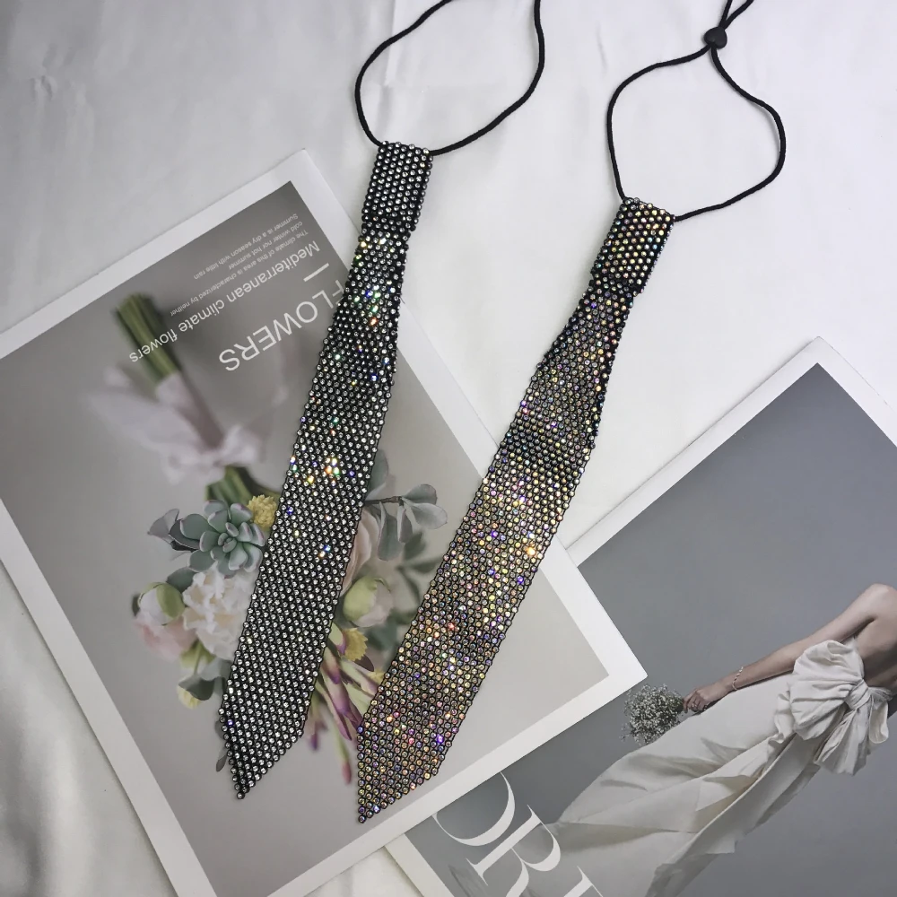 New Shiny Rhinestone Necktie for Women Adjustable Neck Tie Fashion Luxury Crystal Wedding Banquet Jewelry Accessories