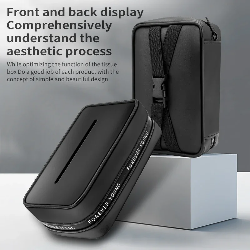 New Leather Car Tissue Box Hanging Portable Armrest Seat Back Sun Visor Holder Auto Interior Storage Bag Decoration Accessories