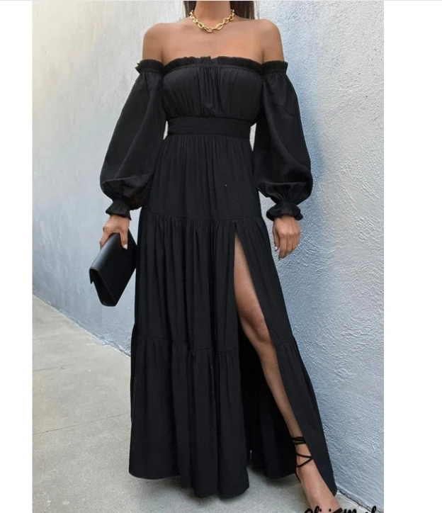 

Summer long dress women puff sleeve white party dresses elegant ruffle vestidos streetwear korean fashion slash neck dress 2025