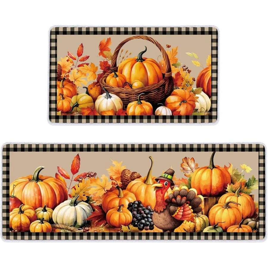 

2-х шт. осенние кухонные коврики и набор ковриков с тыквой и кленовым листом, кухонный коврик, нескользящий фермерский дом, осенние коврики для кабины для пола, дома, ванной комнаты