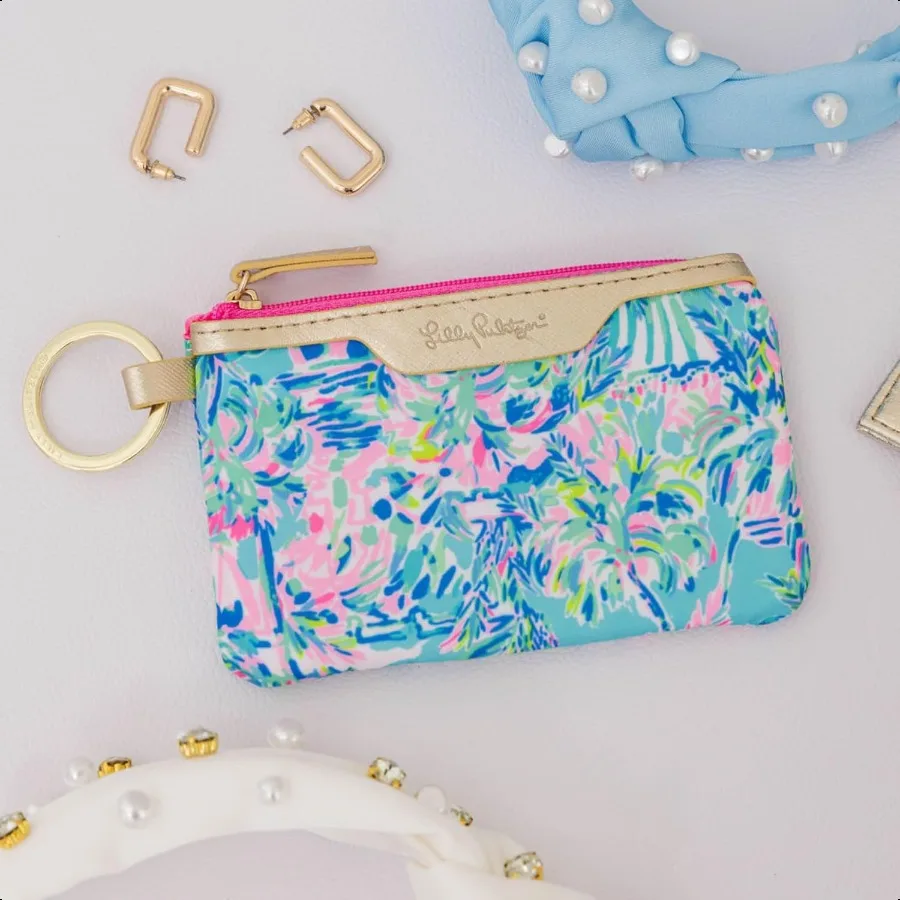 Ausweishalter-Geldbörse, blaues Schlüsselanhänger-Geldbörse mit Reißverschluss, niedliches Karten- und Ausweishülle für Damen, Cabana-Cocktail