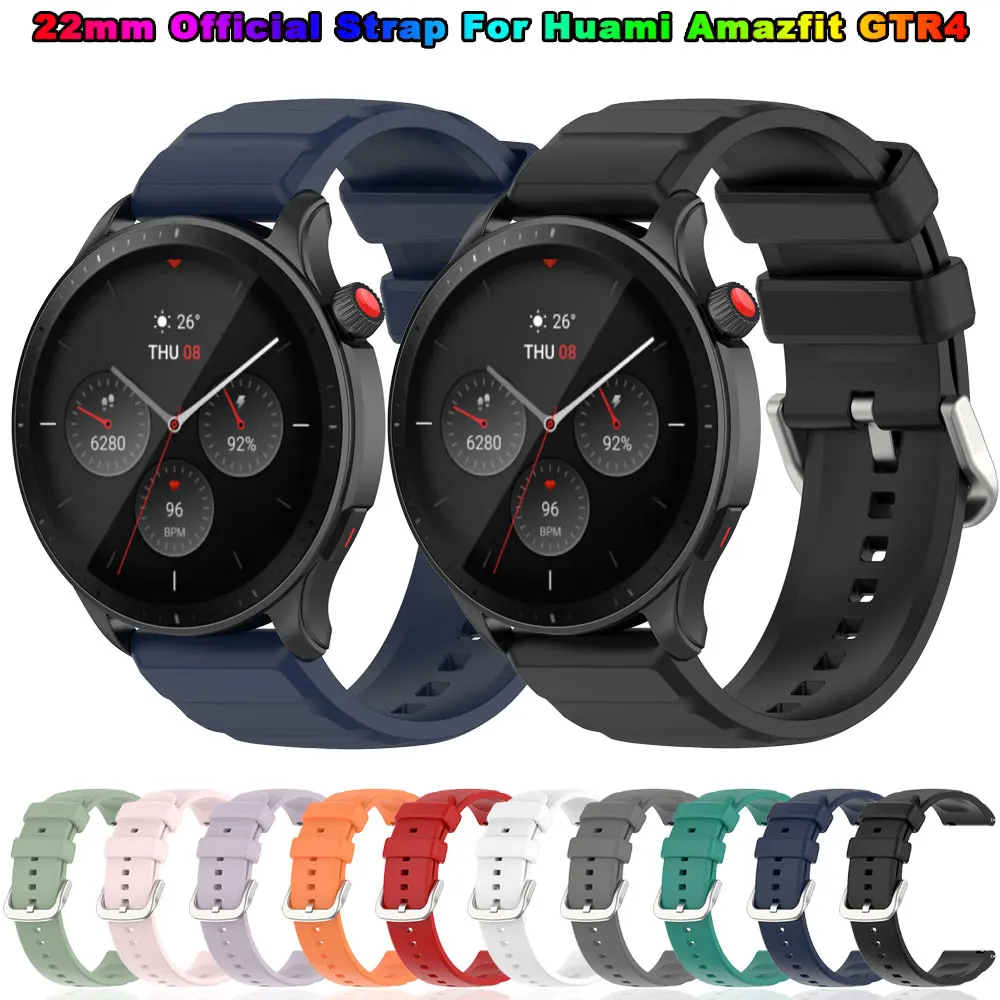 Pulseira de silicone oficial para huami amazfit gtr4, pulseira macia de 22mm para amazfit gtr 4, pulseira de substituição, acessórios inteligentes