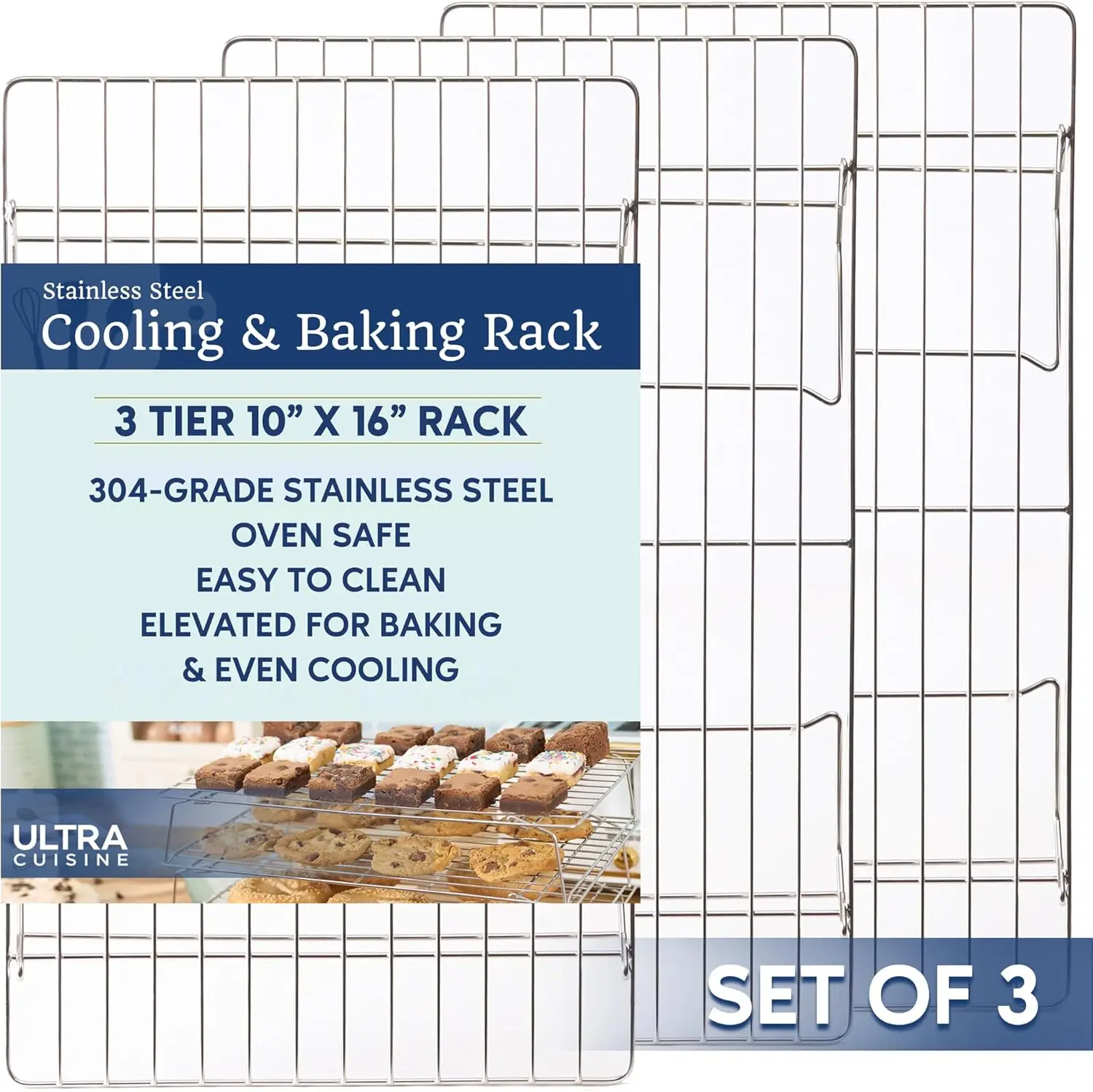 

Прочная 3-ярусная складная решетка для охлаждения, 16' x 10' (4,87 x 3,05 м) для приготовления пищи и выпечки - Профессиональный уровень