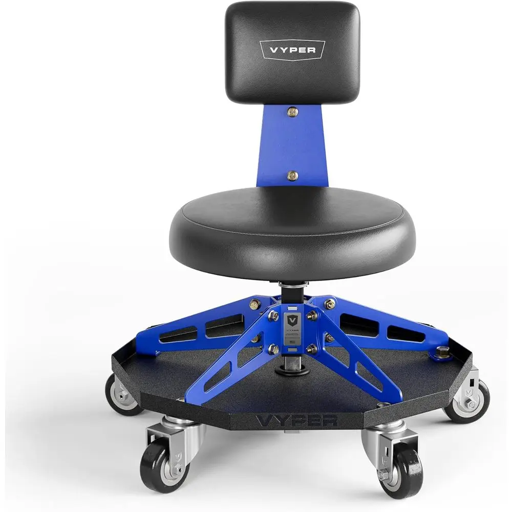 

Прочный стальной стул для автомастерских и DIY-проектов - гаражный стул с подлокотниками и большими колесами, грузоподъемность 136 кг (черный, синий)