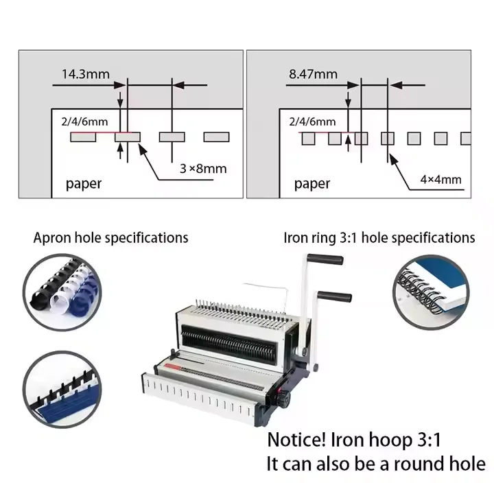 3-in-1 algemene punchdocumentbindmachine met rubberen ring ijzeren ringklem functionele bindmiddel