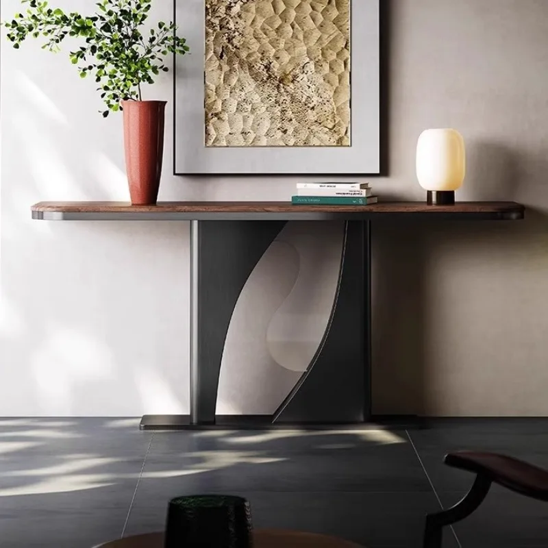 New Chinese-style North American black walnut entrance table light luxury stainless steel entrance table simple modern wall entr