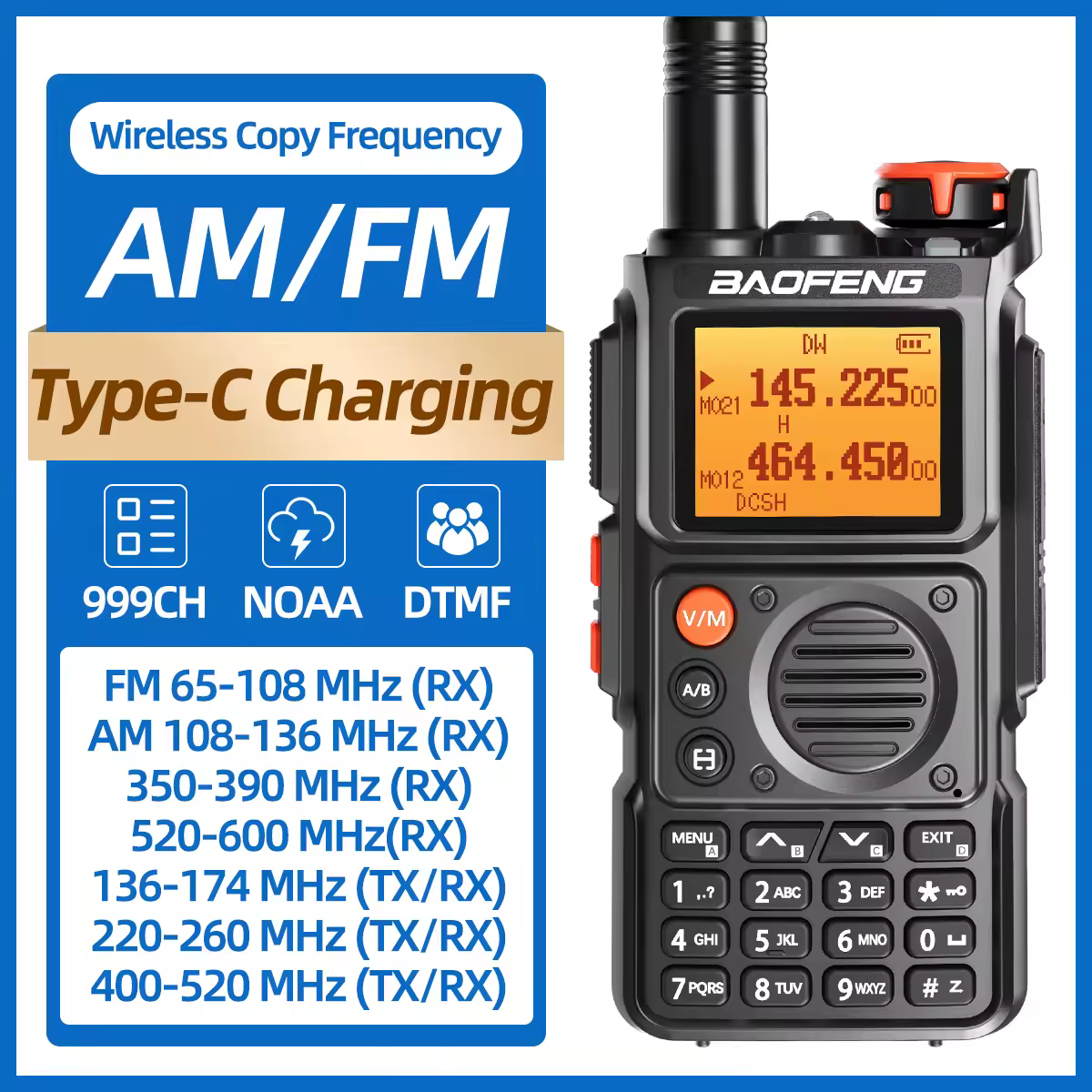Baofeng UV-K6 Walkie Talkie de largo alcance banda completa copia inalámbrica frecuencia tipo C carga UHF VHF Radio bidireccional para aficionados para acampar