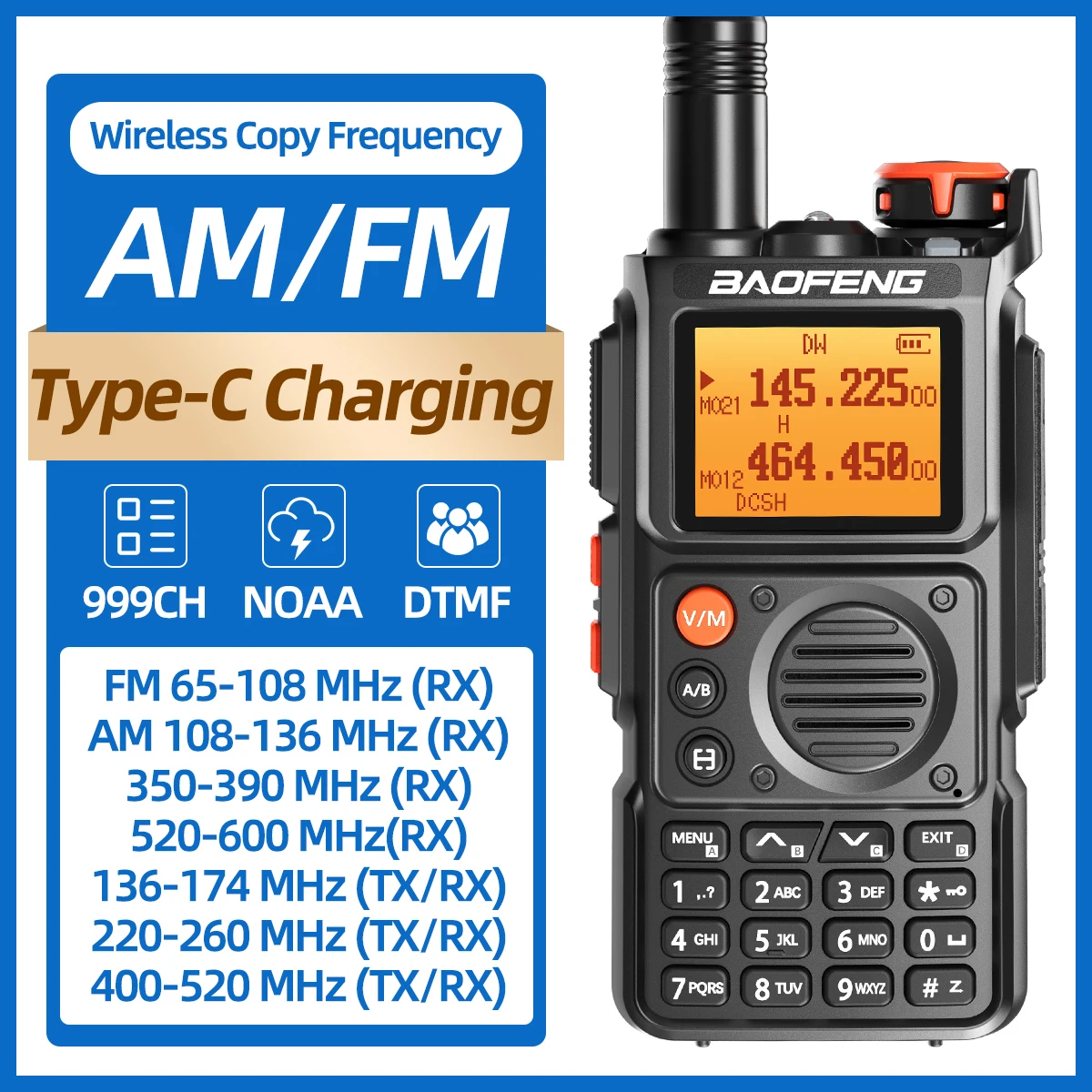 Baofeng UV-K6 Long Range Walkie Talkie Full Band Wireless Copy Frequency Type-C Charge UHF VHF Amateur Two Way Radio For Camping