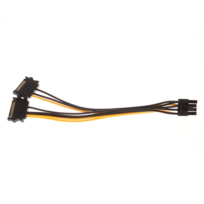 1PC Power Supply Cable Dual 15Pin SATA Male To PCIe 8Pin Male PCI Express PCI-E Video Card Splitter Adapter
