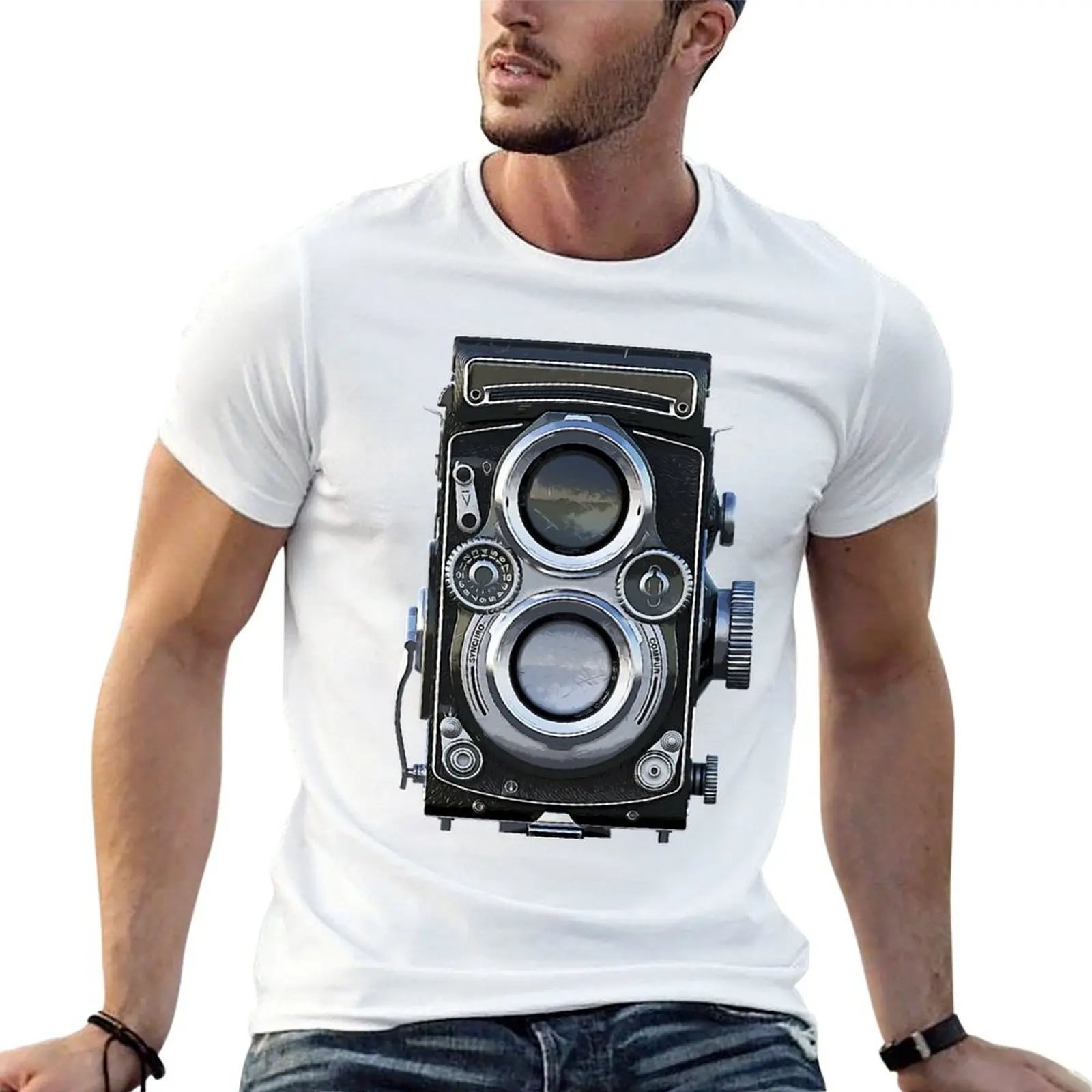 Футболка с двумя линзами в стиле ретро, футболки с принтом для мужчин, мужская футболка, хлопковая футболка Футболка с двумя линзами в стиле ретро, футболки с принтом для мужчин, мужская футболка, хлопковая футболка